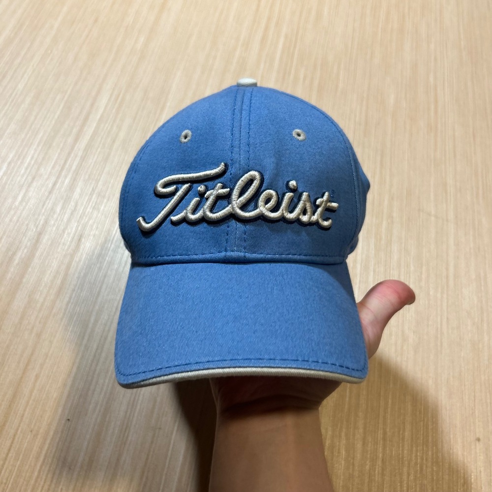 Titleist New Era Mens Golf Hat Blue Adjustable Strapback Script Logo Cap